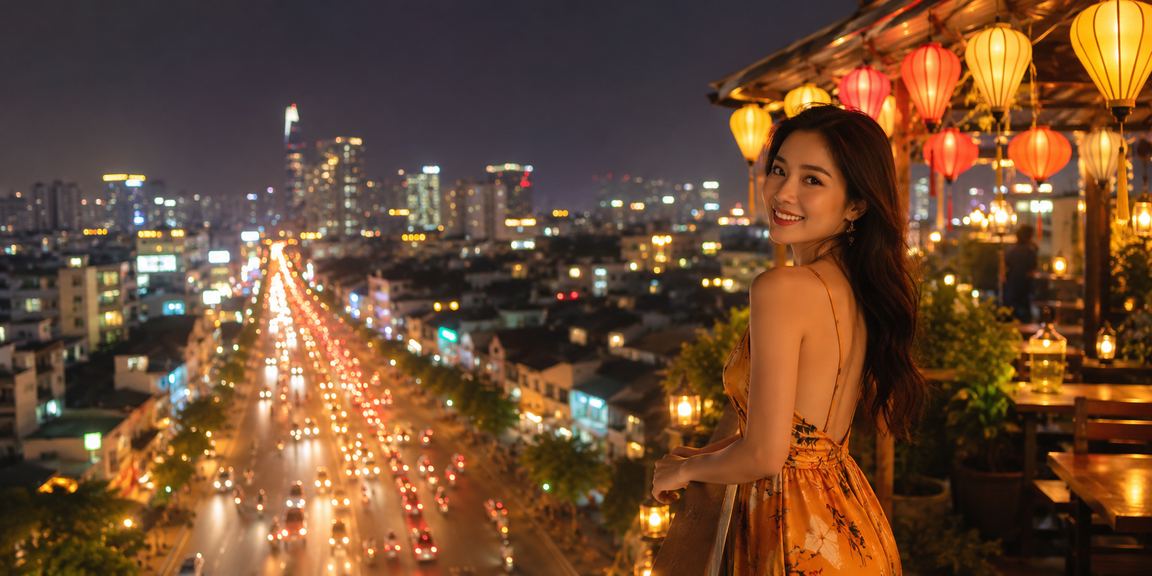Khung cảnh náo nhiệt tại chợ đêm Hồ Chí Minh với ánh đèn neon